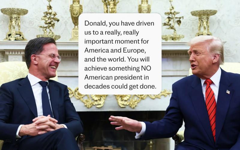 Mint egy paródia: Rutte, mint valami komikus figura, a Trump-féle nyelvezet furcsa tükörképében próbál meg elnöki hátsó részt nyalni, miközben a szavak olyan zűrzavart okoznak, hogy még a legnagyobb politikai elemzők is csak pislognak. Az egész jelenet ol